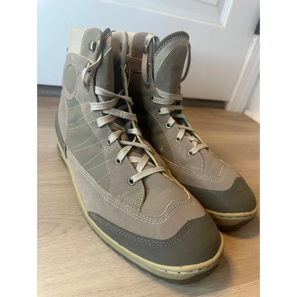 Simms Mens Tan Grey Wading Boots High Top Fly Fishing Shoes Size 14